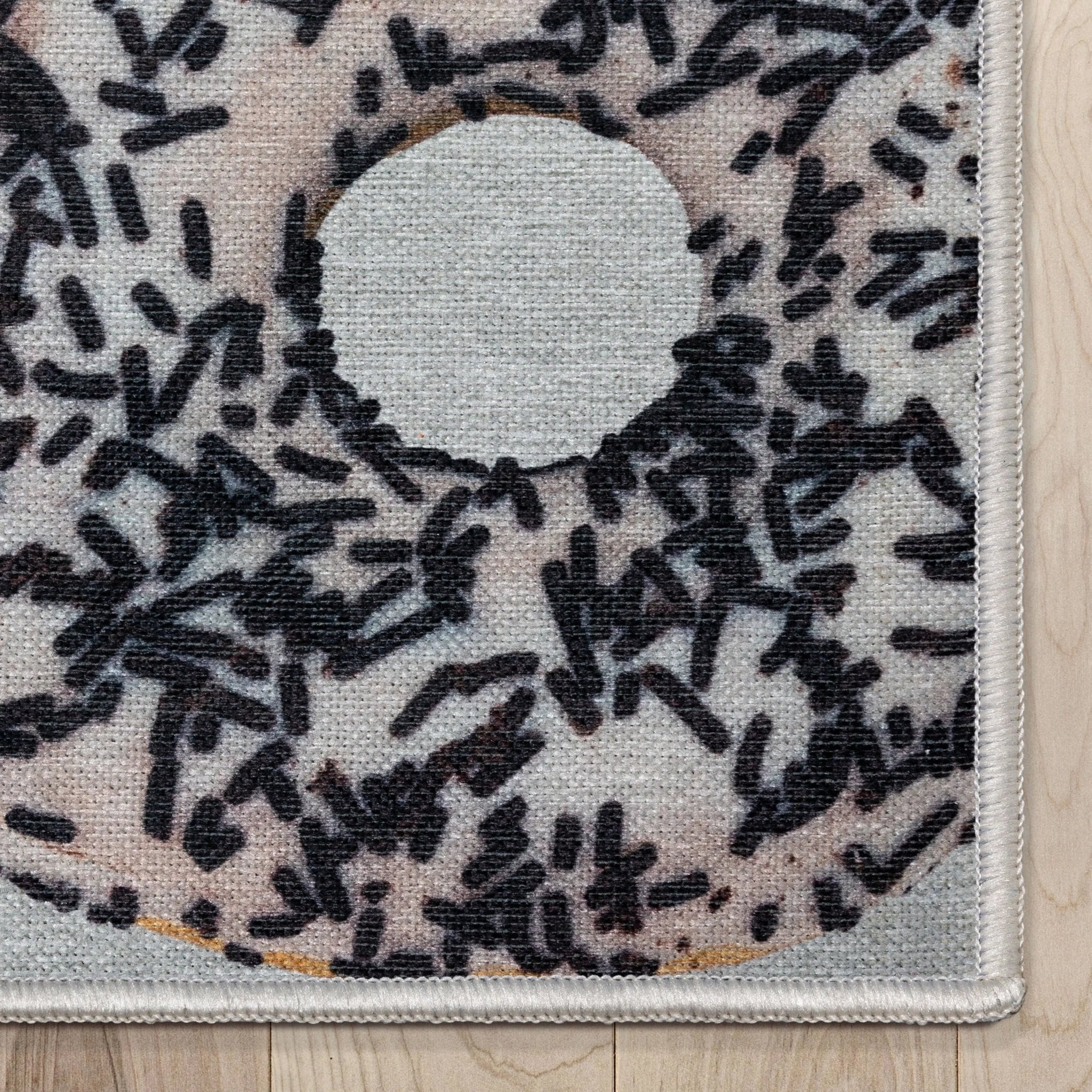 Multi White Sprinkles Donut Novelty Ivory Black Flat-Weave Rug Well Woven