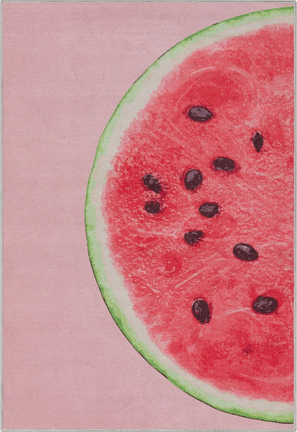 Half Watermelon Novelty Red Pink Flat-Weave Rug Well Woven