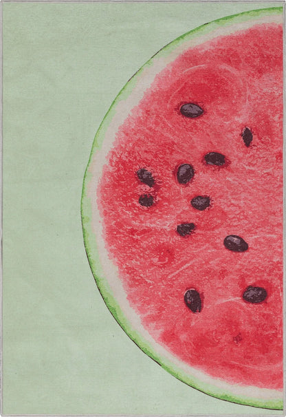 Half Watermelon Novelty Red Lime Flat-Weave Rug Well Woven