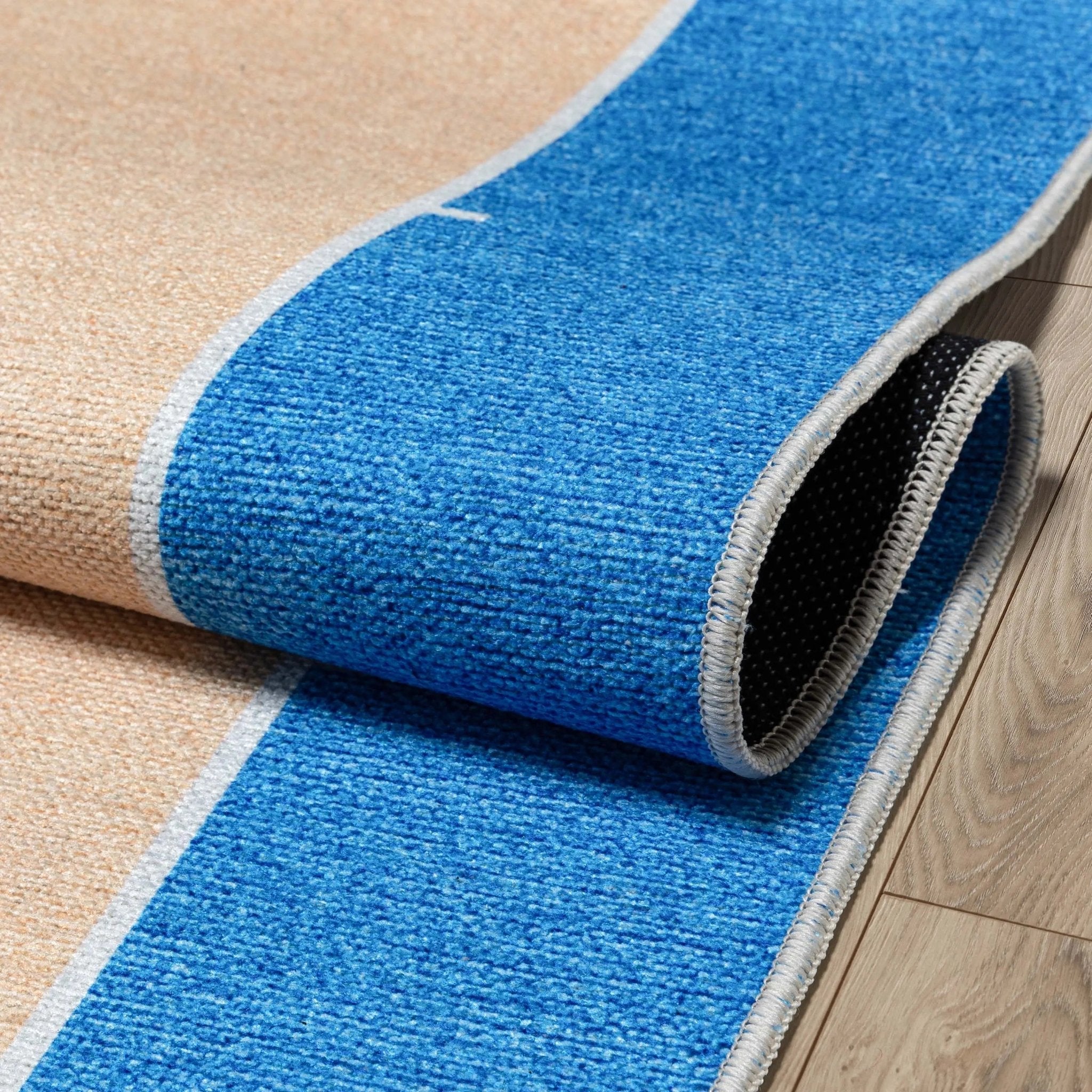 Apollo Basketball Tan Blue Flat-Weave Rug Well Woven