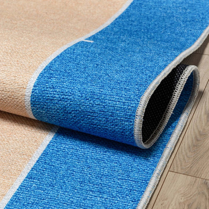 Apollo Basketball Tan Blue Flat-Weave Rug Well Woven