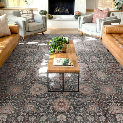 Liana Vintage Oriental Charcoal Grey Flat-Weave Rug Well Woven