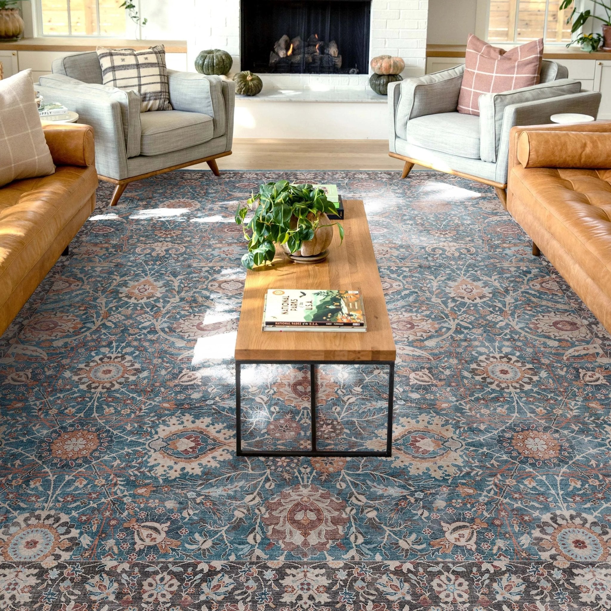 Liana Vintage Oriental Teal Flat-Weave Rug Well Woven