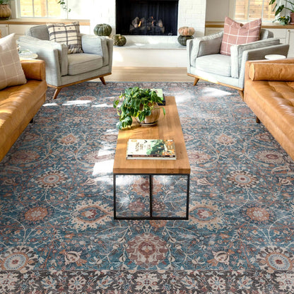 Liana Vintage Oriental Teal Flat-Weave Rug Well Woven