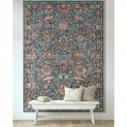 Liana Vintage Oriental Teal Flat-Weave Rug Well Woven
