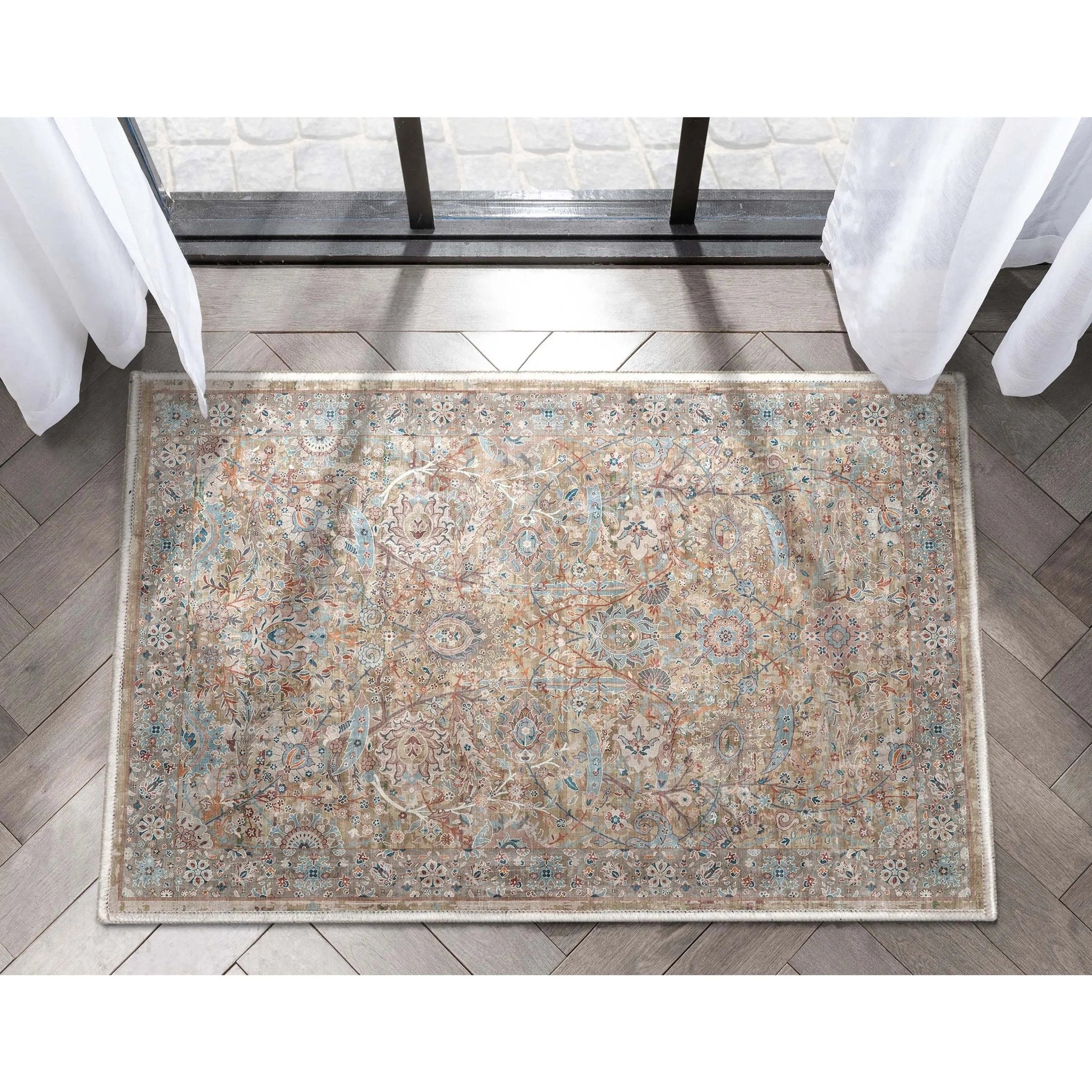 Emilia Vintage Persian Floral Blue Flat-Weave Rug Well Woven