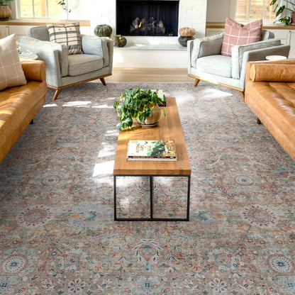 Emilia Vintage Persian Floral Blue Flat-Weave Rug Well Woven