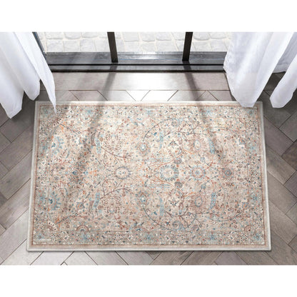 Emilia Vintage Persian Floral Ivory Flat-Weave Rug Well Woven