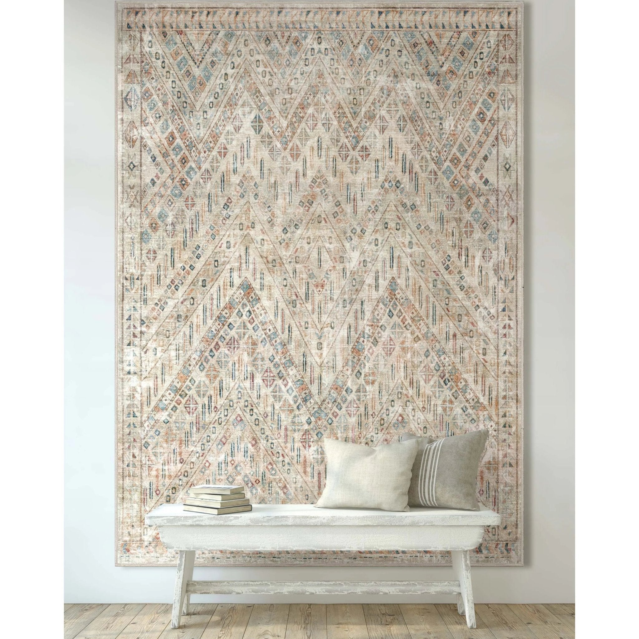 Anya Vintage Tribal Chevron Ivory Flat-Weave Rug Well Woven