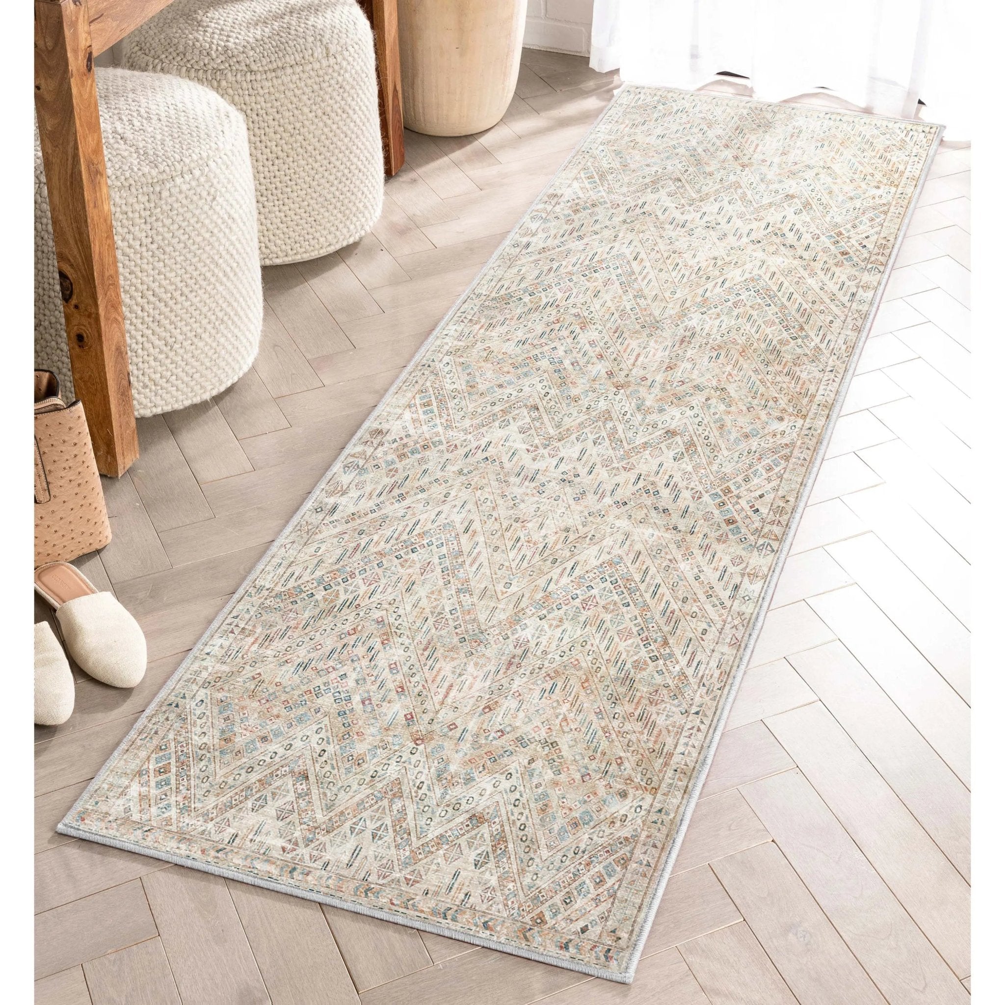 Anya Vintage Tribal Chevron Ivory Flat-Weave Rug Well Woven