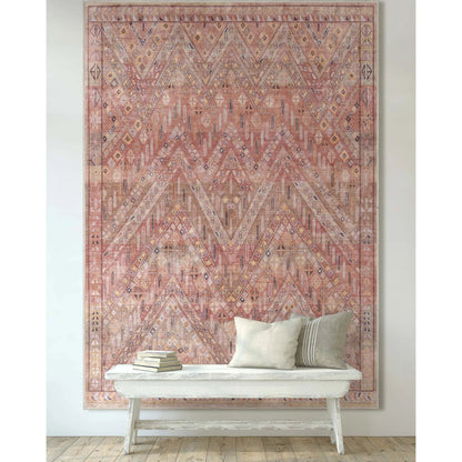 Anya Vintage Tribal Chevron Pink Beige Rust Flat-Weave Rug Well Woven