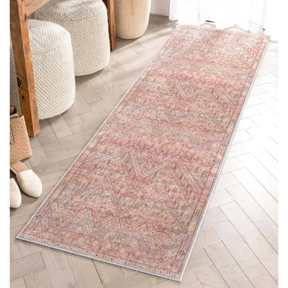 Anya Vintage Tribal Chevron Pink Beige Rust Flat-Weave Rug Well Woven