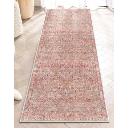 Anya Vintage Tribal Chevron Pink Beige Rust Flat-Weave Rug Well Woven
