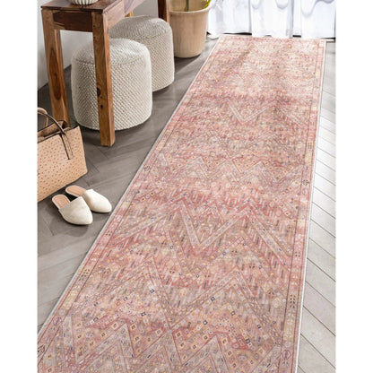 Anya Vintage Tribal Chevron Pink Beige Rust Flat-Weave Rug Well Woven