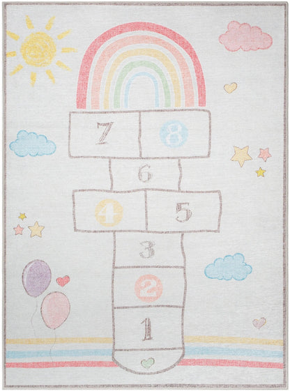 Hopscotch Rainbow Modern Multi Beige Kids Flat-Weave Rug Well Woven