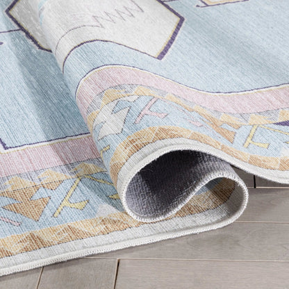 Ethnic Soft Medallion Modern Pink Light Blue Kids Flat-Weave Rug Well Woven