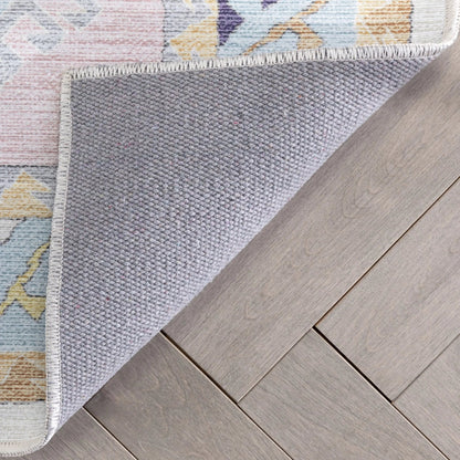 Ethnic Soft Medallion Modern Pink Light Blue Kids Flat-Weave Rug Well Woven