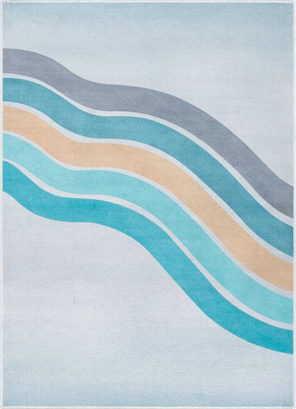 Curved Rainbow Modern Multi Color Blue Area Flat-Weave Rug Well Woven