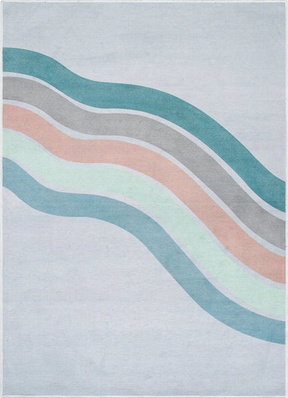 Curved Rainbow Modern Multi Color Green Area Flat-Weave Rug Well Woven