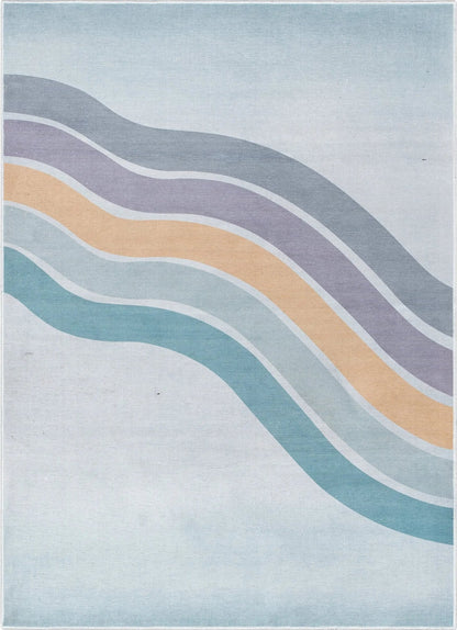 Curved Rainbow Modern Multi Color Purple Area Flat-Weave Rug Well Woven