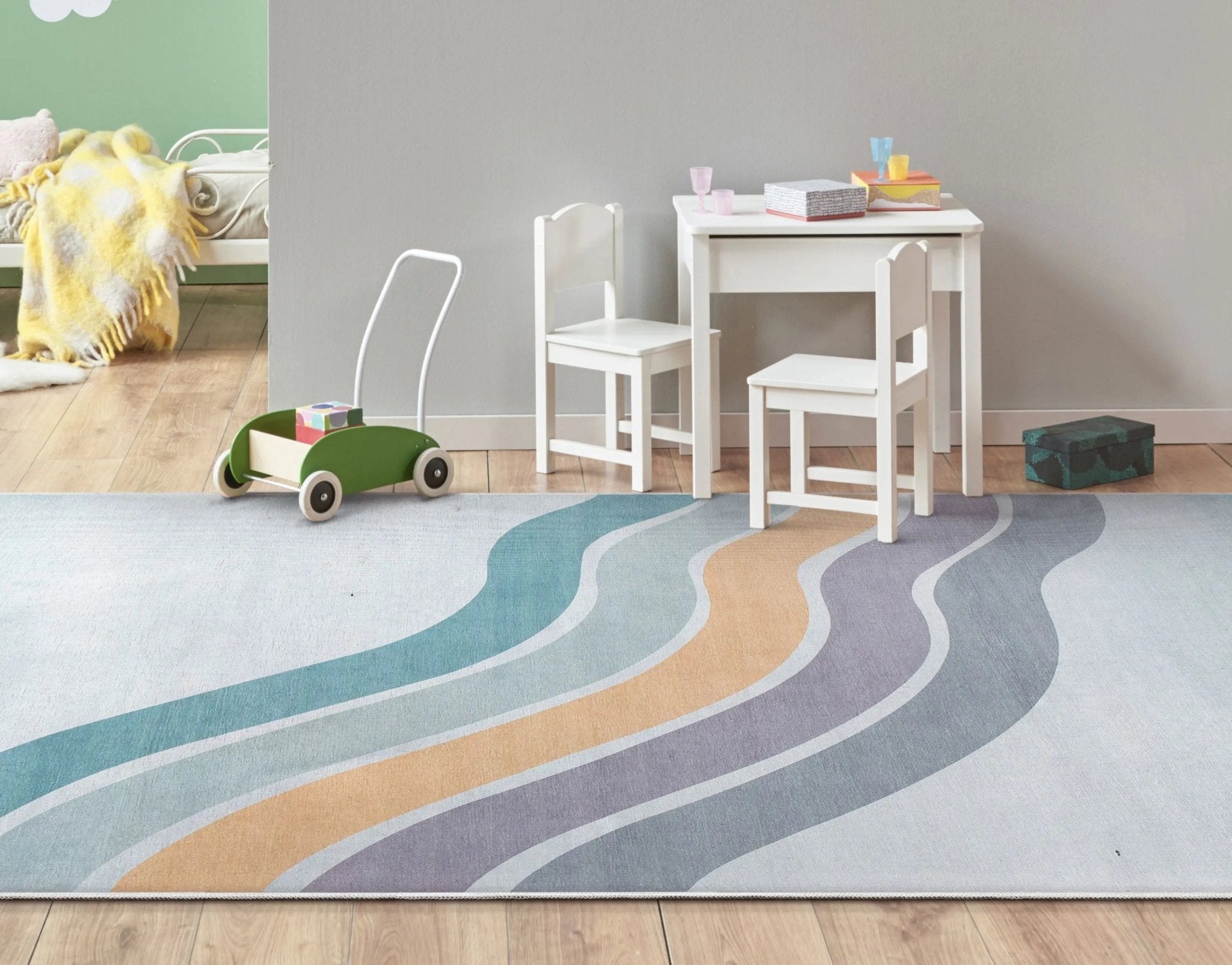 Curved Rainbow Modern Multi Color Purple Area Flat-Weave Rug Well Woven