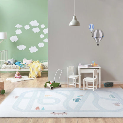 Playful Roads Modern Light Grey Area Flat-Weave Rug Well Woven