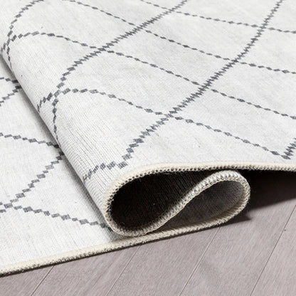 Anastasia Moroccan Trellis Pattern Ivory Grey Area Flat-Weave Rug Well Woven