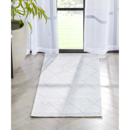 Bryn Moroccan Lattice Trellis Ivory Grey Area Flat-Weave Rug Well Woven
