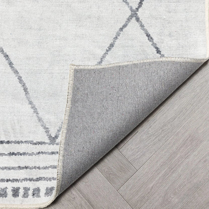Bryn Moroccan Lattice Trellis Ivory Grey Area Flat-Weave Rug Well Woven