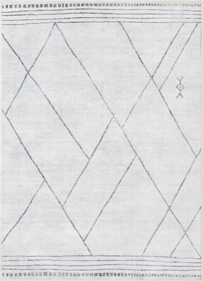 Bryn Moroccan Lattice Trellis Ivory Grey Area Flat-Weave Rug Well Woven