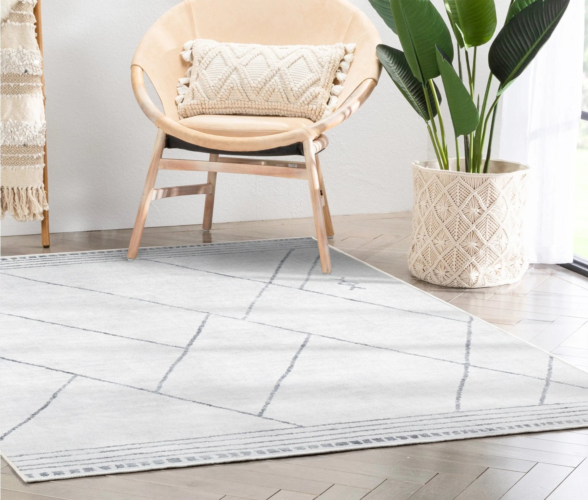 Bryn Moroccan Lattice Trellis Ivory Grey Area Flat-Weave Rug Well Woven