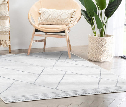 Bryn Moroccan Lattice Trellis Ivory Grey Area Flat-Weave Rug Well Woven