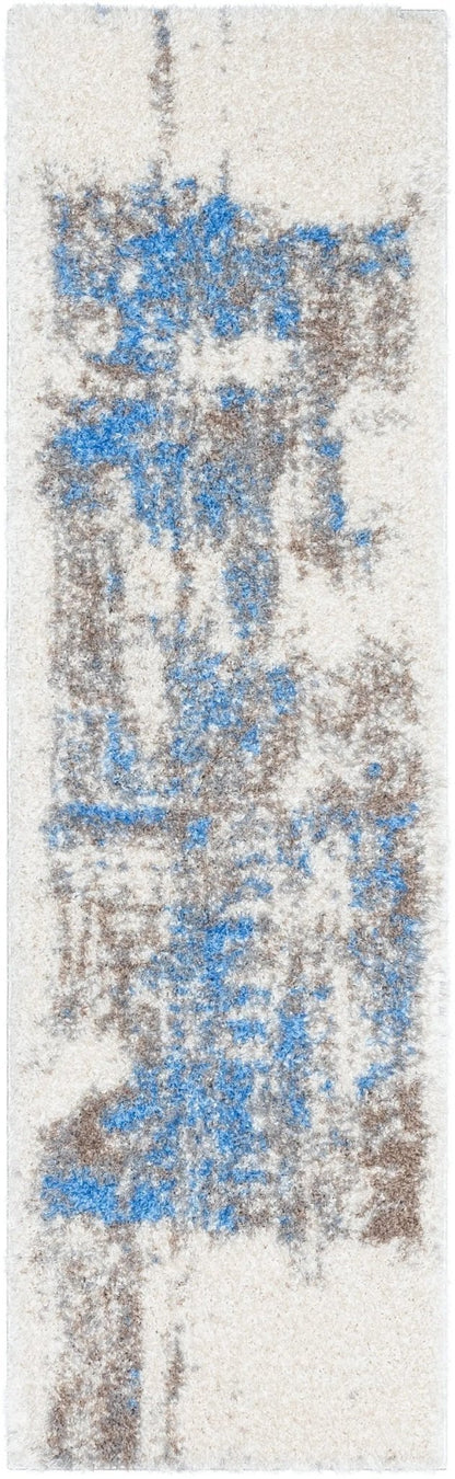 Sariah Modern Abstract Ivory Blue Shag Rug Well Woven