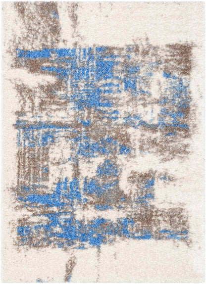 Sariah Modern Abstract Ivory Blue Shag Rug Well Woven